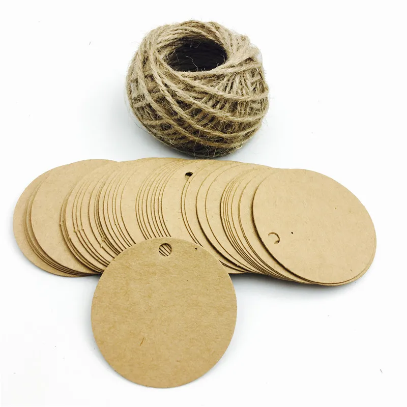 100pcs/lot Brown Kraft Paper Tags Round Luggage Note Blank Handmade Price  Label Cards Christmas Wedding Party Decoration Tag