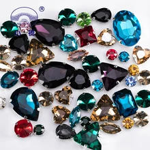 Strass à paillettes en cristal cousus avec griffe, bricolage, pierres colorées, mélange de formes, strass en verre pour vêtements, 50 pièces/paquet, S037