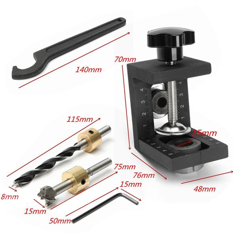 DWZ черный Деревообработка локатор дыр удар позиционер джиг комплект + шаг бурения бит Дерево инструмент