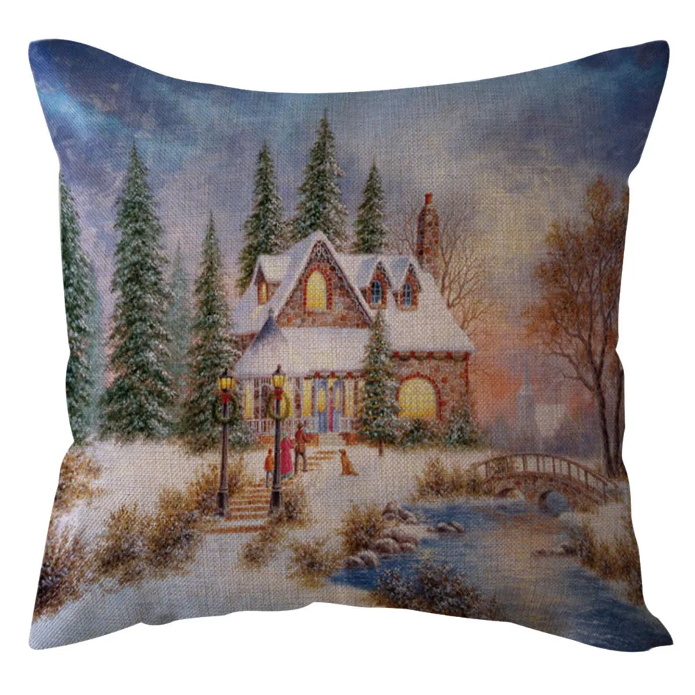 Winter theme Printed Throw Pillow Case Cotton Linen Decorative Pillows