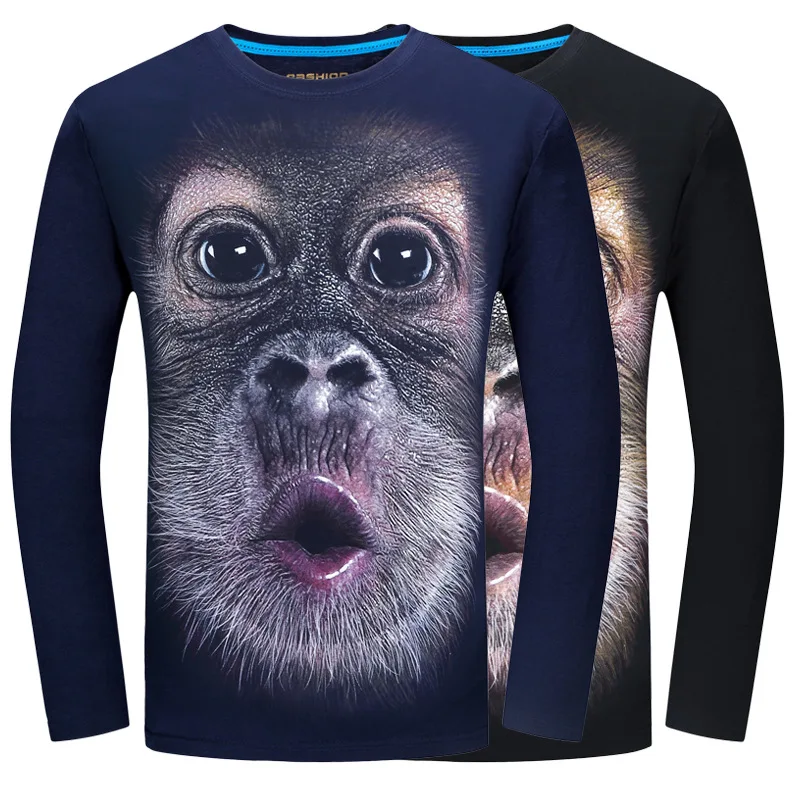 YG6182 3 Cheap Wholesale 2018 New Cotton Long Sleeve T Shirt Rendering 3 D Printed Shirt Collar