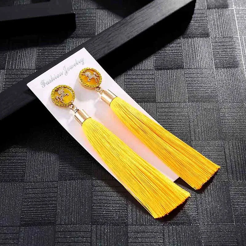 E6069 Trendy Earrings Drop Earrings SilkAlloyDangleLongBohemianBlueOrangeMetalBohoGold Tassel Earrings For Women Jewelry