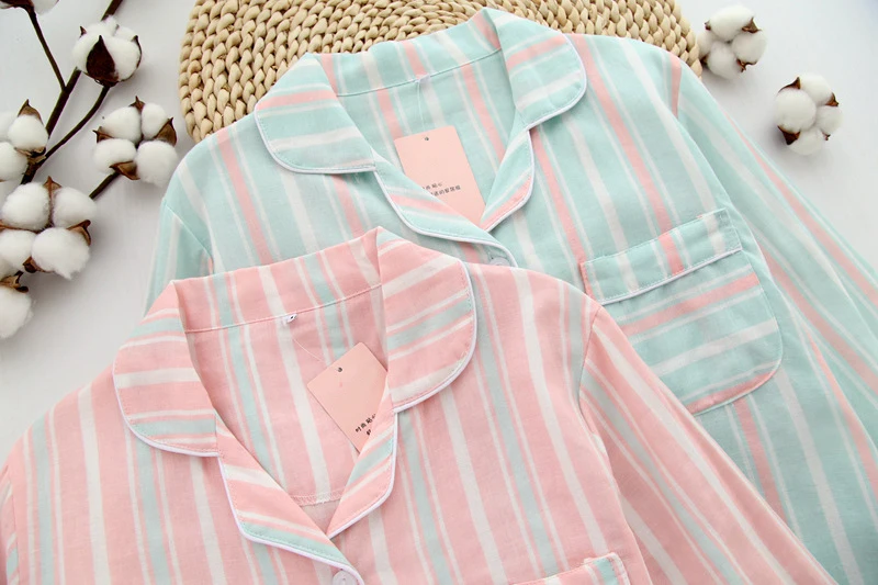 thin cotton stripes pajamas spring (1)