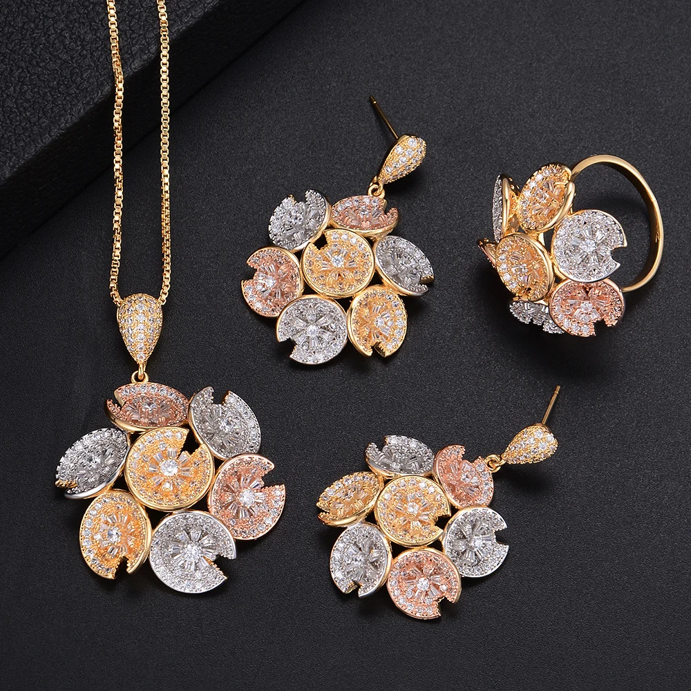 

Colorful Geometry Big Size Shape Hollow Earrings and Ring Jewelry Set For Women Wedding Engagement