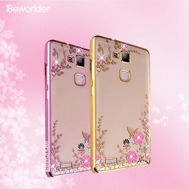 Beworlder для Huawei Коврики 7 Secret Garden со стразами Мягкие TPU Телефонные Чехлы золотым
