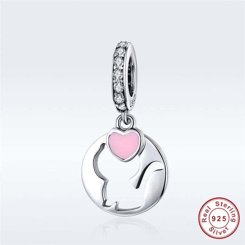 Fit Пандора браслет 925 пробы серебряный розовый сердце Hollow Cat Подвески S925 Подвески "Кошка" для Кулон Цепочки и ожерелья цепь