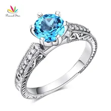 Peacock Star 14K White Gold Vintage Wedding Engagement Ring Swiss Blue Topaz Natural Diamond Peacock Star 14K White Gold Vintage Wedding Engagement Ring Swiss Blue Topaz Natural Diamond