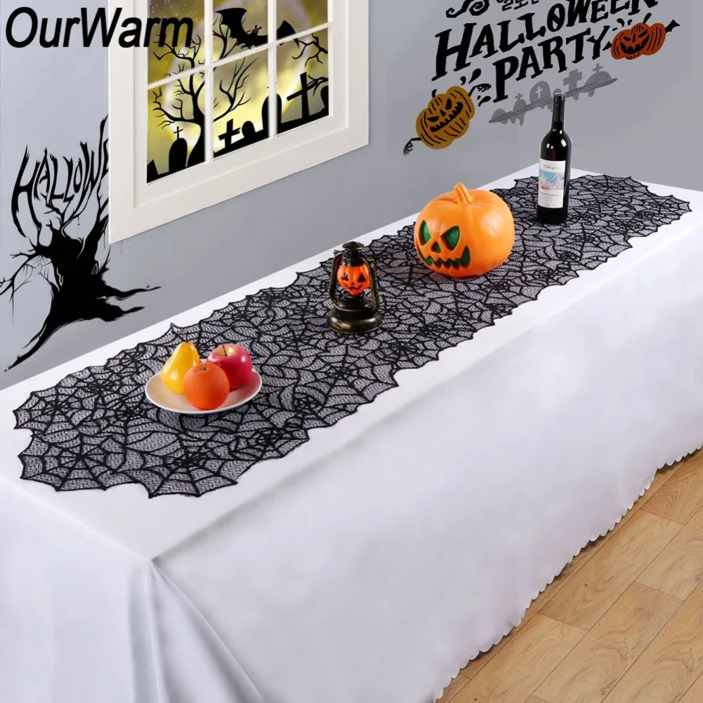 

OurWarm Halloween Table Decoration Spider Web Table Runner Party DIY Decoration Seamless One Piece Design 51x203cm