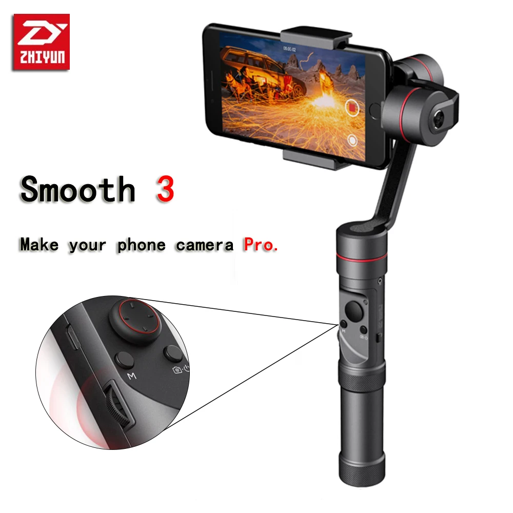 Zhiyun Smooth 3 3-Axis Handheld Gimbal for Smartphone(Max.6) Like Iphone X 8 7P And Action Camera Like Gopro 3 4 5 feiyutech spg gimbal 3 axis handheld gimbal stabilizer for iphone 7 6 plus smartphone gopro action camera vs zhiyun smooth q