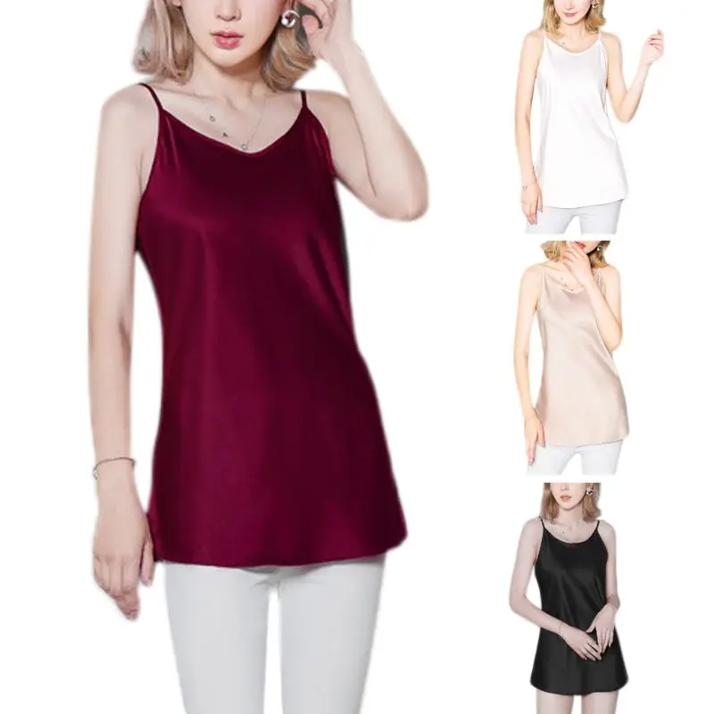 

Womens Plus Size Imitated Silk Summer Basic Camisole Spaghetti Straps Glitter Solid Color Tank Top Pajamas Scoop Neck Lingerie