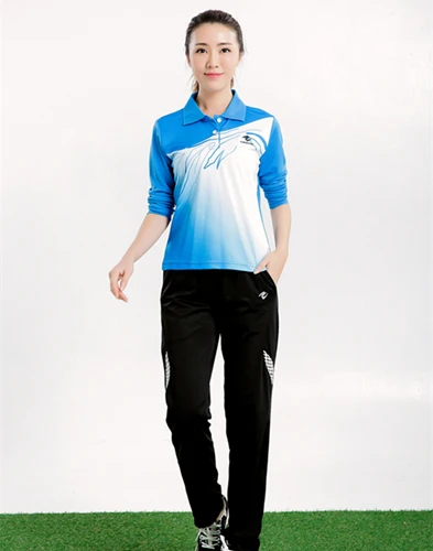 ZMSM мужские и женские теннисные рубашки с длинным рукавом, набор для бадминтона, настольного тенниса с отложным воротником, теннисная футболка и штаны, спортивная одежда NM5070 - Цвет: Blue woman