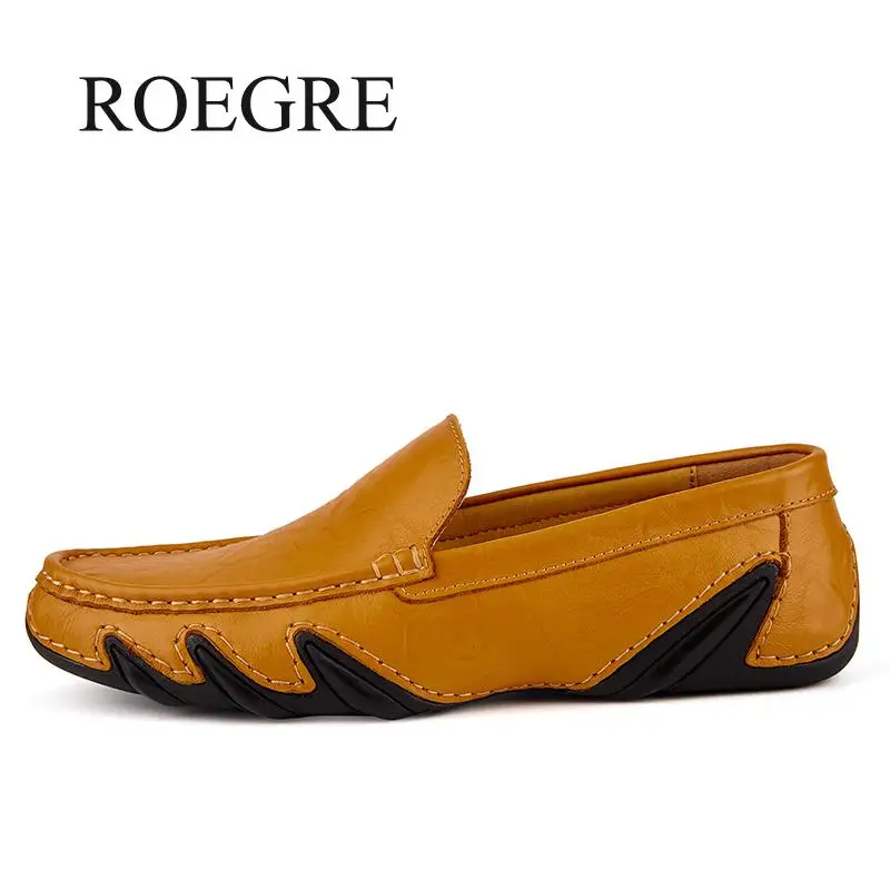 

ROEGRE Handmade Genuine Leather Men's Flats Casual Luxury Brand Men Loafers Comfortable Soft Driving Shoes Slip On Moccasins