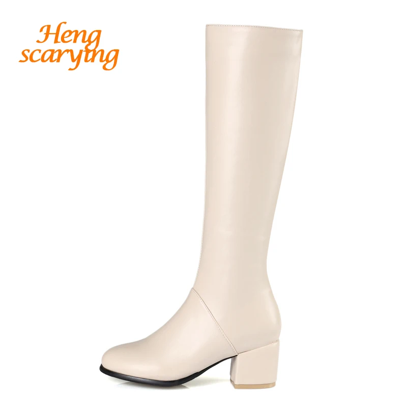 

2018 Plus Size Women Knee High Winter Warm Plush Snow Knight Tall Boots Female Rubber Long Tight Lady Riding Zip Black Shoes