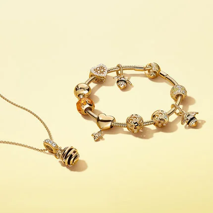 Новая оригинальная золотая бусина медовая пчела Любовь Подвеска-Шарм в виде сердца fit Pandora браслет ожерелье DIY женские ювелирные изделия брелок