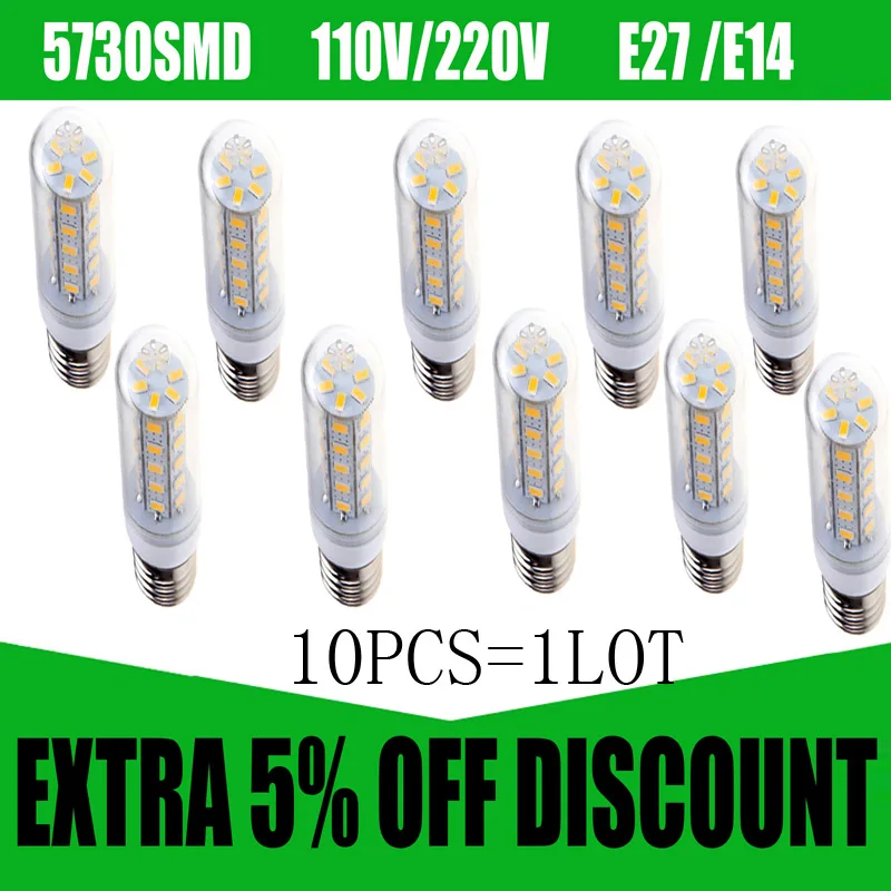 

10pcs Lampada Led Lamp 5730SMD 110/220V E27 E14 LED Corn Lamp Bulb Candle Lighting Spotlight Lantern Ampoule Bombillas LED Light