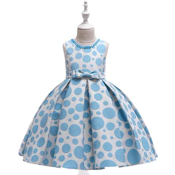 

European American New Wave Point Children Gown Flower Girl Dresses 5th Birthday Girl Outfits Back Bow Design Prom Formal Frock