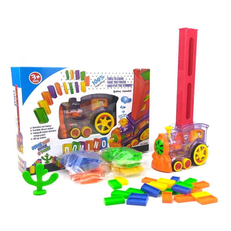 Domino Train Colored Dominoes Electric Car Set Automatic Brick Laying Toy Train Domino Board Game For Kids