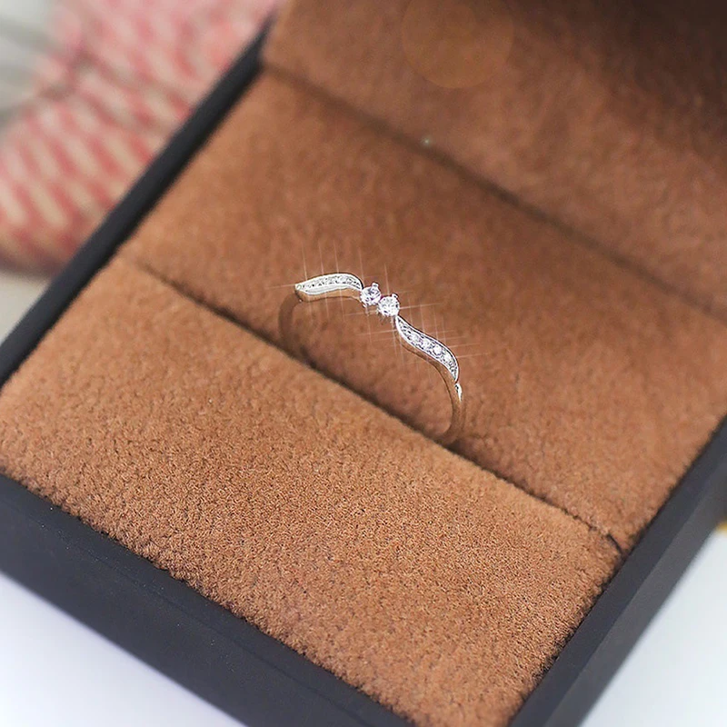 Miss JQ Silver Color Leaf Simple Creative For Women Men Wedding Ring Double Cubic Zirconia Fashion Couple Jewelry Wholesale
