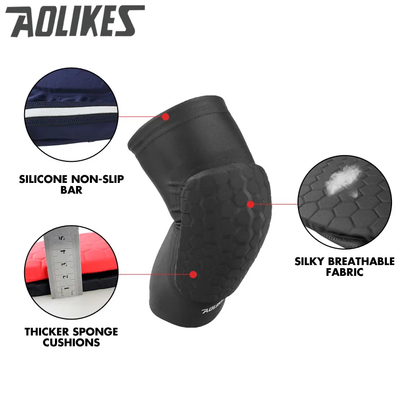Aolikes 1 قطعة العسل والأشرطة سلامة الرياضة كرة السلة نيباد ضغط الجوارب الركبة يلتف هدفين حماية الأكمام
