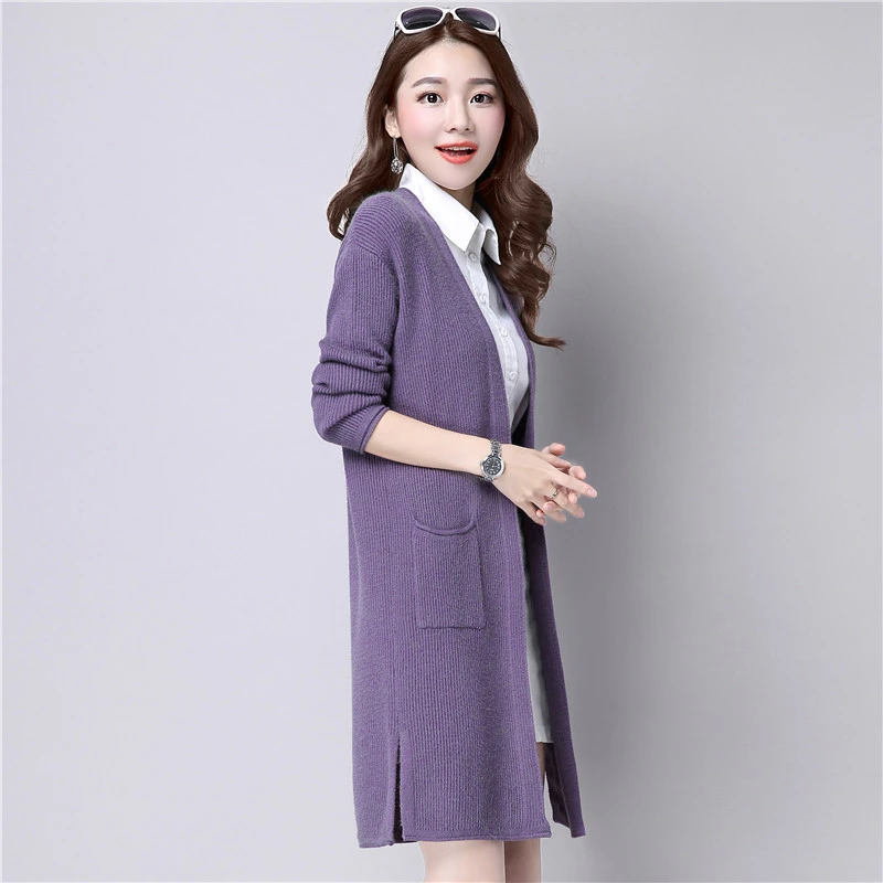

2018 Spring Autumn Fashion New Style Korean Knit Cardigan Women's Sweater Long Style Solid Color Loose Women Jackets Coats A197