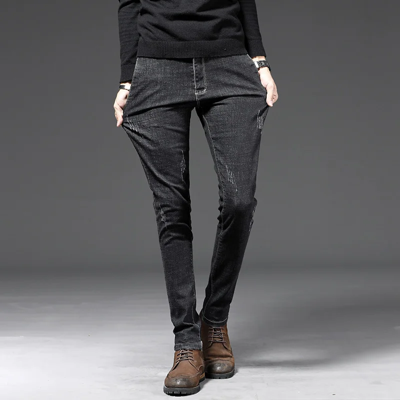 Черные обтягивающие джинсы Для мужчин Slim Fit Stretch Мода ретро Повседневное уличной хип-хоп джинсовые брюки новый мужской одежды ковбойские