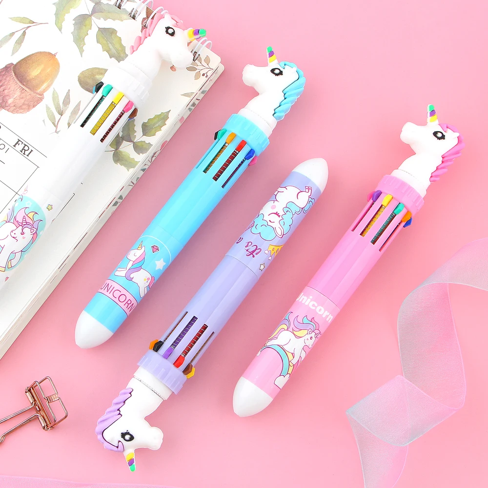 

10 Color Cartoon Unicorn Ballpoint Pen Kawaii Stationery 0.5 Mm Cute Pen Black Ink Papelaria School Office Supply