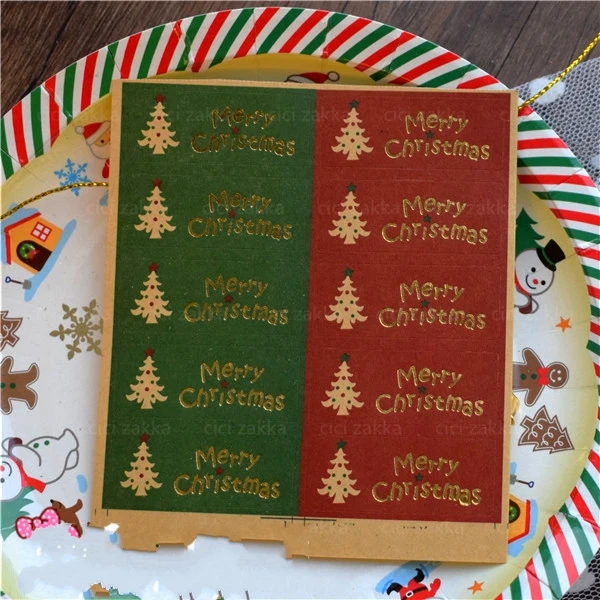 

100Pcs/Lot New Gold Christmas Tree Handmade Cake Packaging Sealing Label Kraft Sticker Baking DIY Work Gift Box Stickers M1112