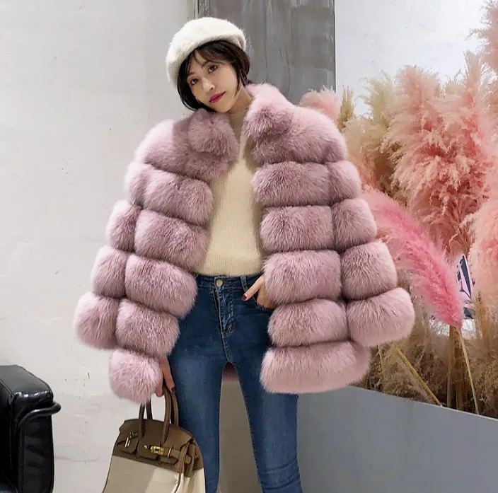 

Winter coat Warm Real Luxury Faux Fur Coat Women With Real Fox Fur cropped Maternity wear hoodie thick for girl Pregnant woman