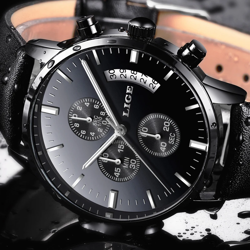 

relojes hombre LIGE Luxury Brand Men Watches Sport Waterproof Quartz Watch Fashion Business Men Leather Clock relogio masculino