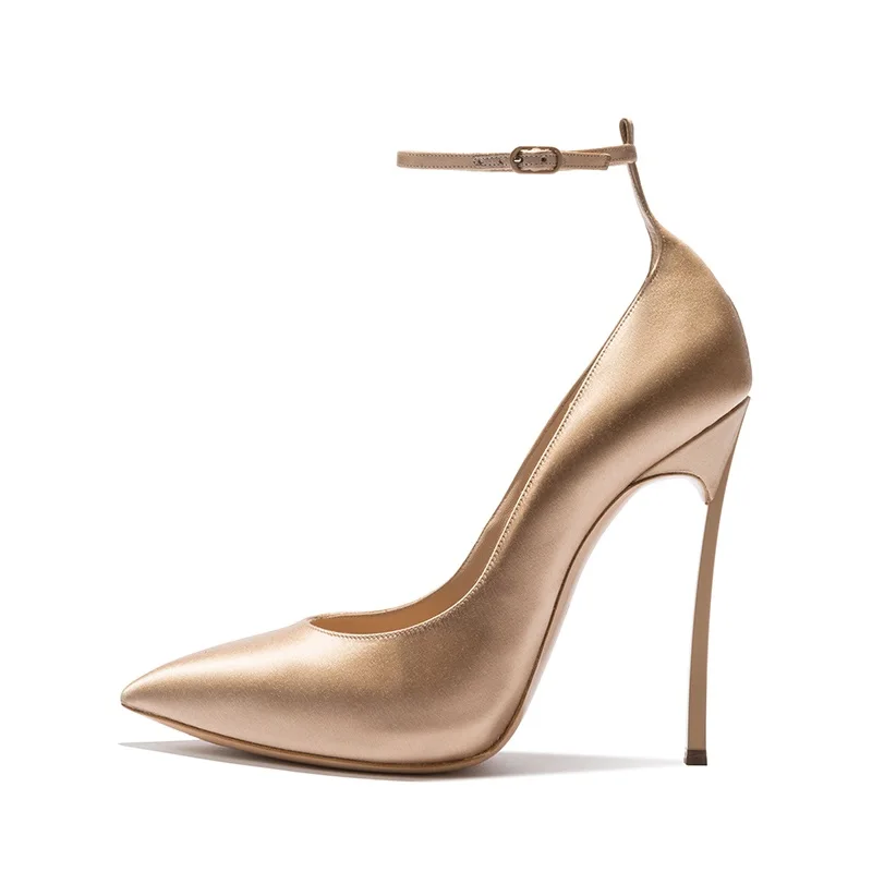 

New 2018 Women Blade Heels Ankle Strap Pumps Sexy Pointed Toe Two-Piece High Heel Dress Shoes 12CM Lady Office Dress Shoes