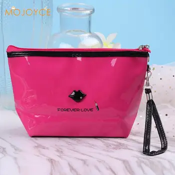 

Travel Cosmetic Bag Cartoon Lips Print Makeup Case Women Zipper Hand Holding Make Up Handbag Storage Pouch Toiletry Wash Bags