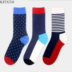 New Arrival Fashion Men Hombre Socks Dots Stripes Novelty Business Brand Crew Calcetines Funny Dress Meias Sox Winter Wholesale