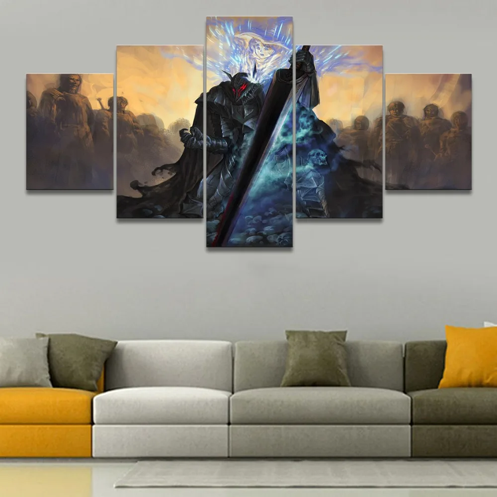 5 Panel Anime Berserk Guts Decoration Poster Modern Canvas Printed Pictures Wall Art Painting On Artwork Home Decor | Дом и сад