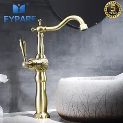 FYPARF Tall Ванная комната Золото кран Одной ручкой 360 Вращающийся длинный носик кран Латунь горячей и холодной водопроводной воды ванны