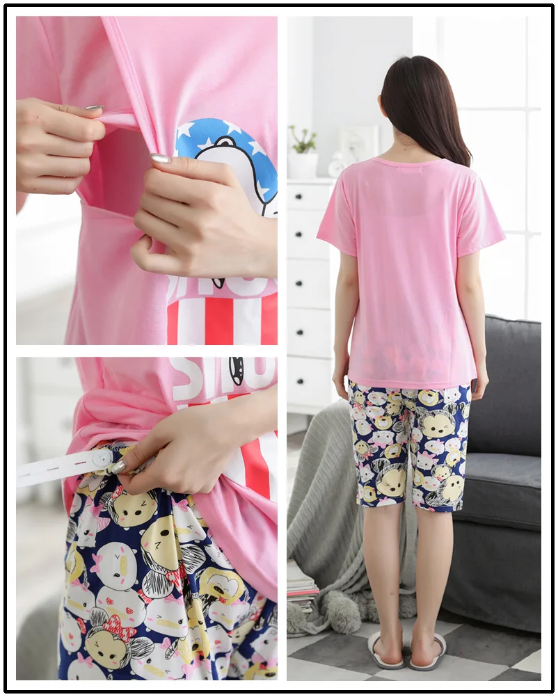Summer Fashion Maternity Pajamas Sets Nursing Shirts + Belly Shorts Suits for Pregnant Women Pregnancy Breastfeeding clothing (65)