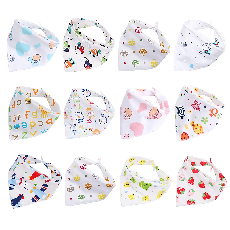 10pc/Lot 100% Cotton Triangle Head Scarf Boy Kerchief Girl Babador Bandana Dribble Bib Baby Silicone Anti-lost Chain Strap Adjustable 