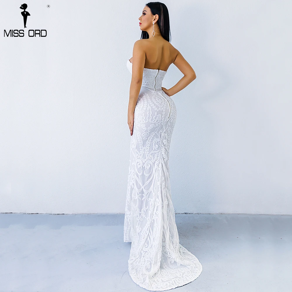 Cheap Missord 2019 Sexy New Bra Off Shoulder Retro Geometry Sequin Female Dresses Floor Length Party Elegant Dress FT8888 1