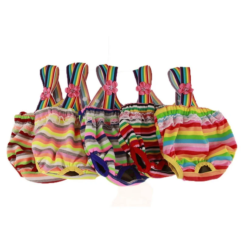 Striped Pet Dog Shorts Diaper Sanitary Physiological Pants Colorful Washable Female Short Panties Menstruation Underwear Briefs