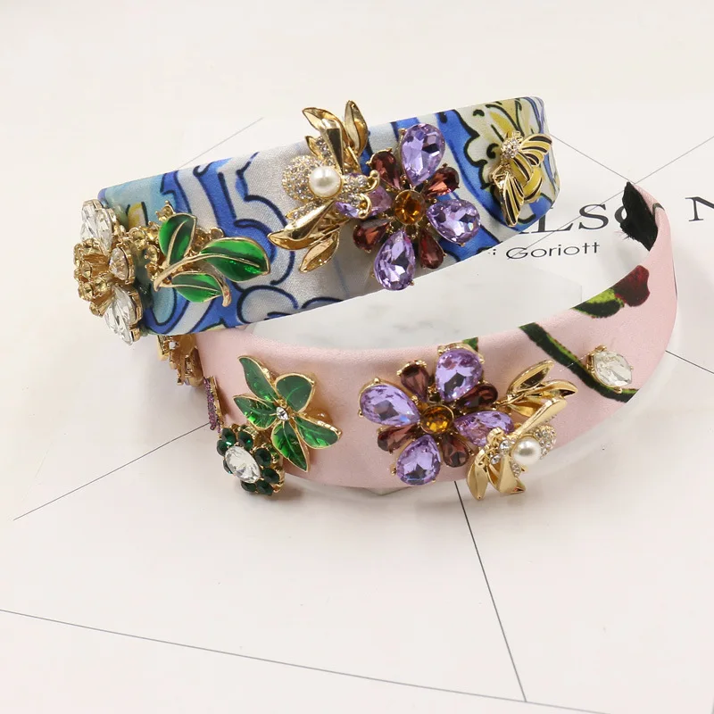 American fashion Baroque hair hoop exaggerated crystal flower hair hoop hairpin crown wedding hair accessories 1247