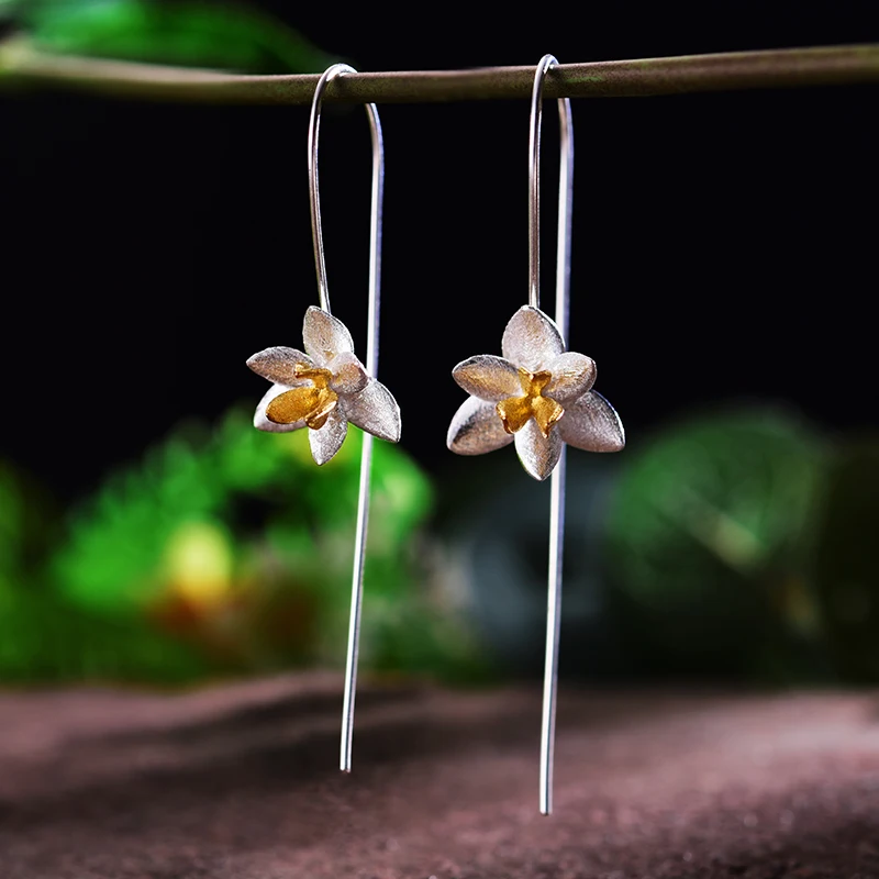 Lotus весело Настоящее стерлингового серебра 925 природных творческий ручной Fine Jewelry