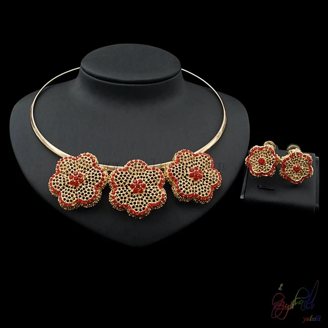 

Yulaili Fashion Jewelry High Quality Flower Design Necklace Earrings Two Ladies Jewelry Sets