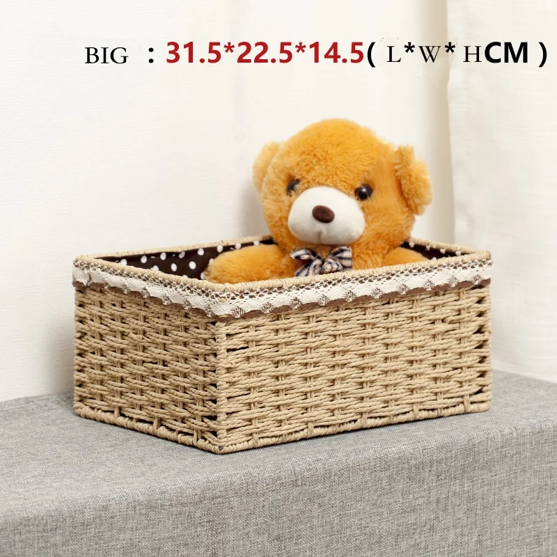 Rattan basket imitate for storage with lining key food fruit straw storage boxes hand made eco-friendly household table storage