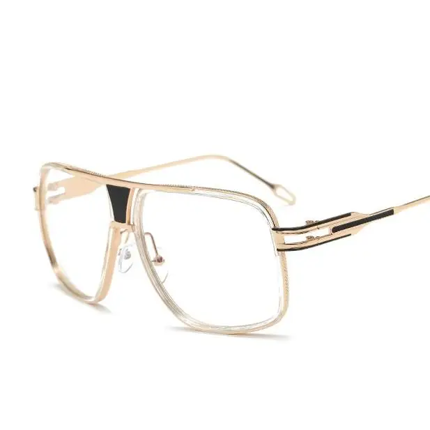 R45 Flat top men glasses frame branded designer big square metal gold