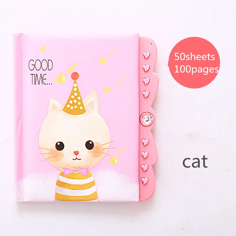 Cat JunShop Password Notebook Student Diary Multi-Functional Cute Meng Pet Password With Lock Locking Journal Diary