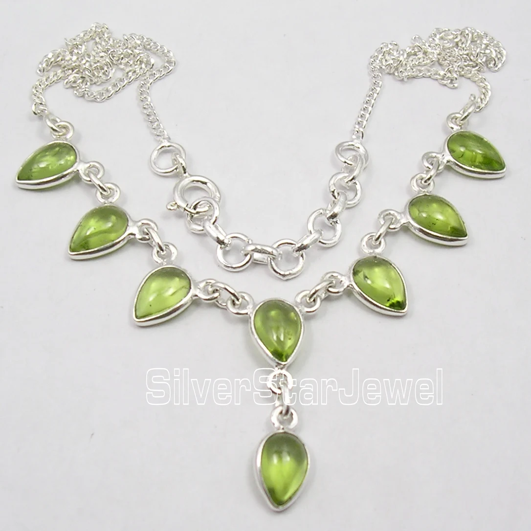 

Chanti International Pure Silver CABOCHON GREEN PERIDOT Drops Large Necklace 17 5/8" PERSONALISED
