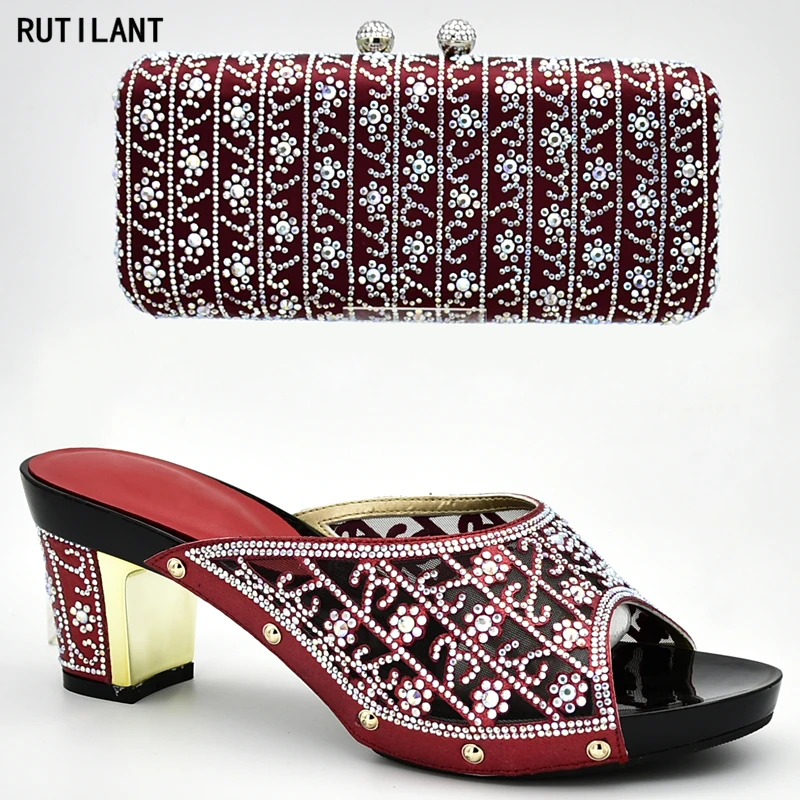 

Latest Italian Shoes and Bags Set Decorated with Rhinestone Nigerian Party Pumps Luxury Designer Shoes for Ladies Slip on Pumps
