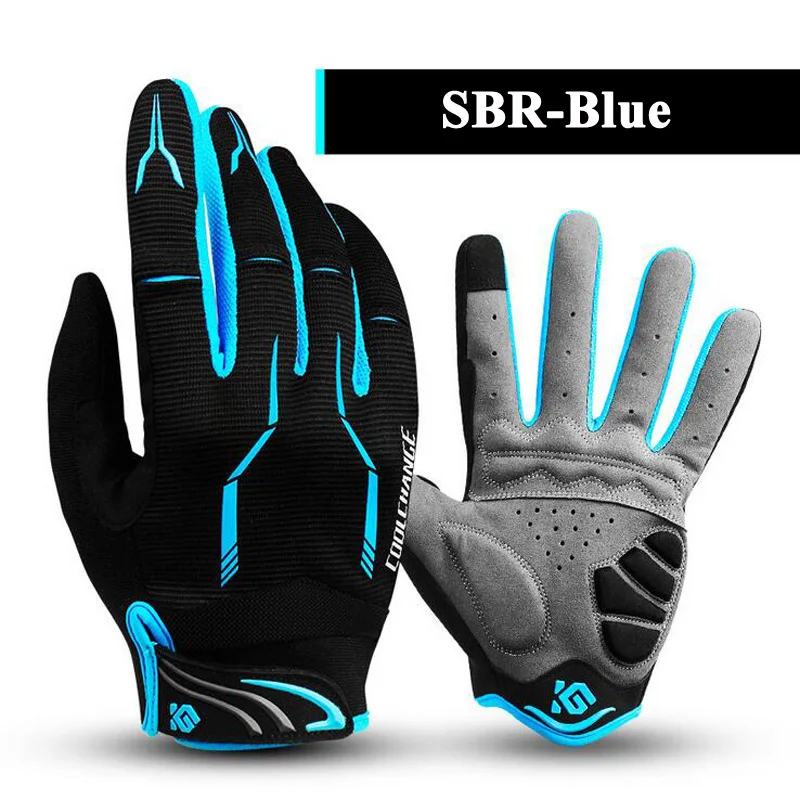 Coolсмена зимние противоударные велосипедные перчатки для горного велосипеда перчатки для мотоцикла MTB полный палец перчатки для спортивного велосипеда для мужчин и женщин - Цвет: SBR-Blue