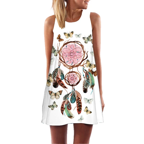 Богемные вечерние платья с объемным цветочным рисунком, летнее платье, женское повседневное короткое пляжное платье-сарафан без рукавов в стиле бохо - Цвет: 192