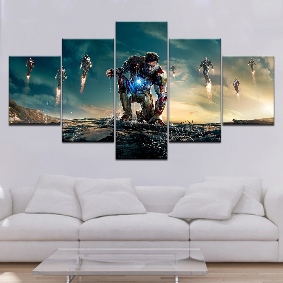 Iron Man 3 Iron Cartoon Canvas Prints 5 Panels HD Print Wall Art modern Modular Poster painting for Living Room Home Decor
