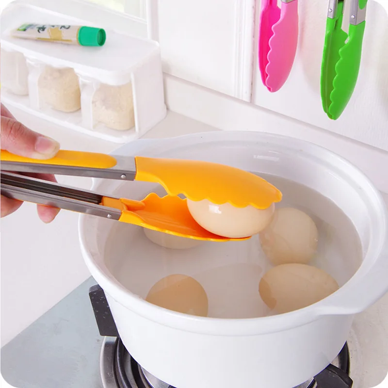 1pc Silicone Serving BBQ Tongs Salad Food Buffet Clip Steel Handle Kitchen Tool Color Random
